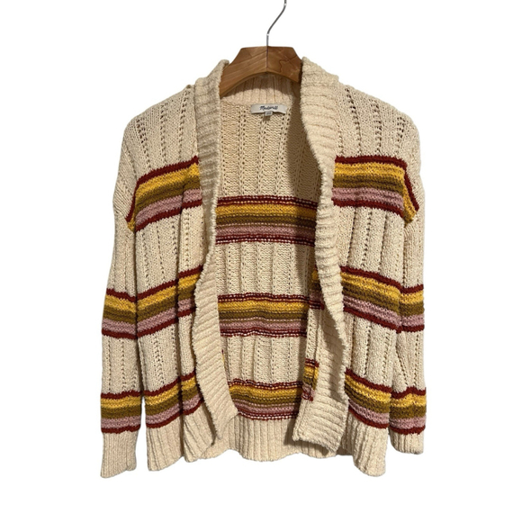 Madewell Sweaters - Madewell Cardigan Women’s Size XXS Ribbed Knit Open Front Tan Striped Warm